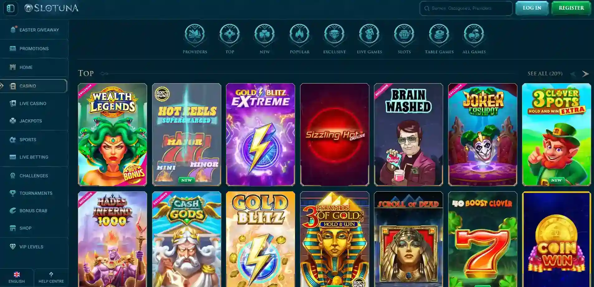 Slotuna Casino Lobby im mobilen Browser