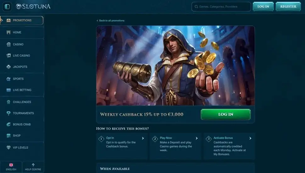 Slotuna Registrierung und Bonusauswahl